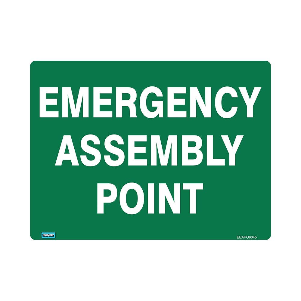 Sign EMERGENCY ASSEMBLY POINT 450 x 300mm Metal_257417_EEAPO4530M