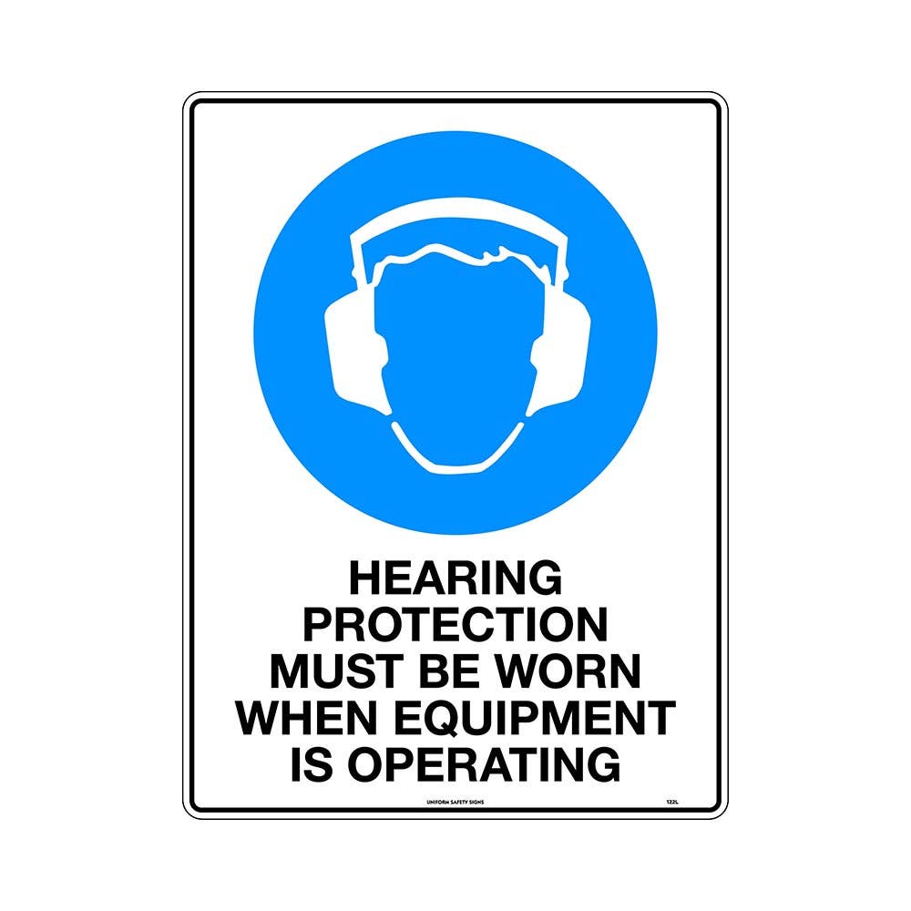 Sign HEARING PROTECTION MUST BE WORN WHEN EQUIP.. 450 X 300mm Metal_263004_122LSM