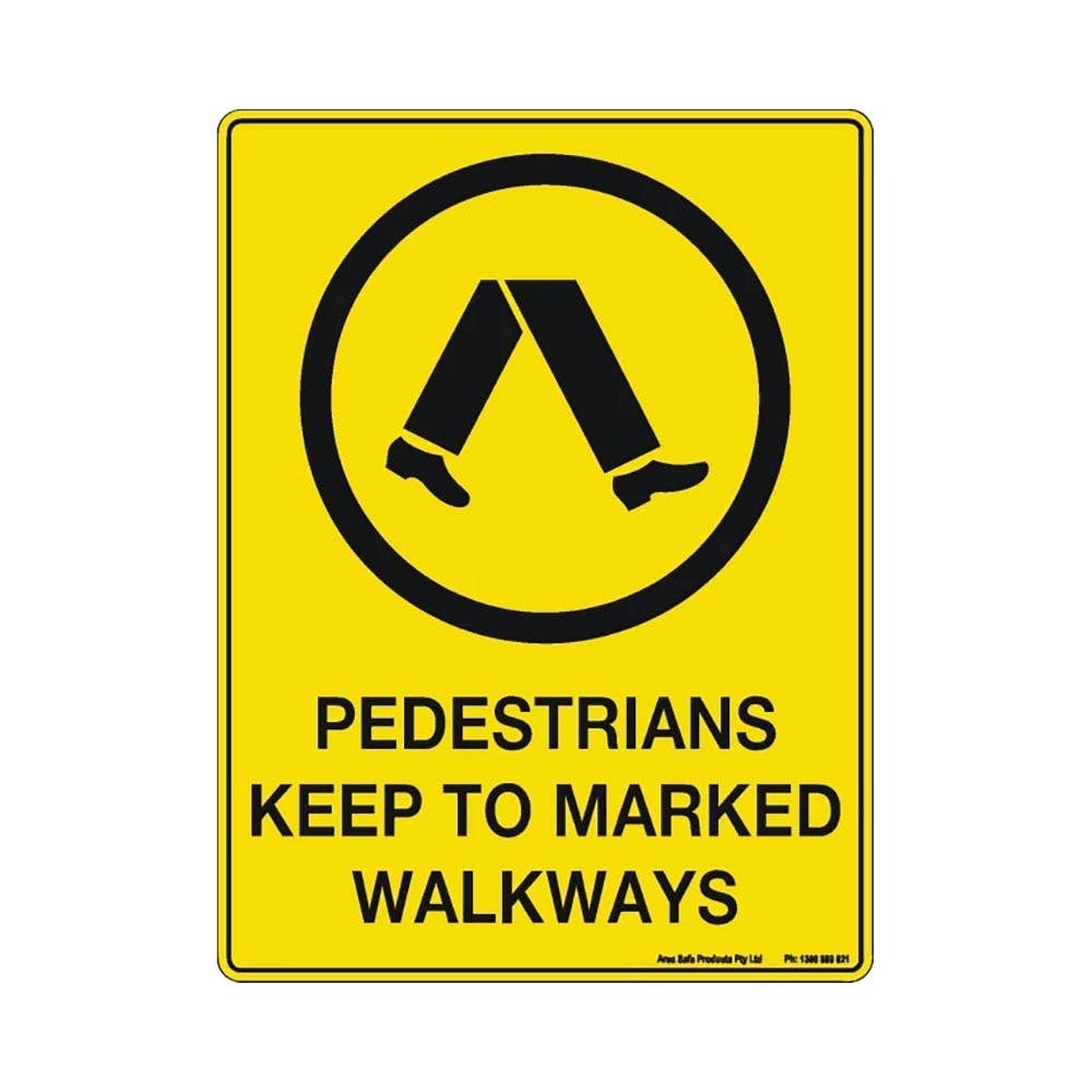 Sign PEDESTRIANS KEEP TO MARKED WALKWAYS 600 X 450mm Metal_275937_355LM