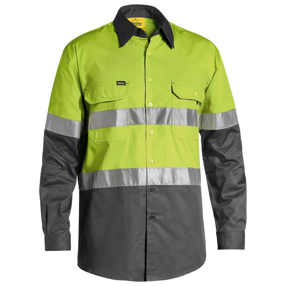 Shirt L/S Cotton Drill Cool Vent Tape Hi Vis Lime/Charcoal 5XL Bisley_40009056_BS6696T_TT365XL