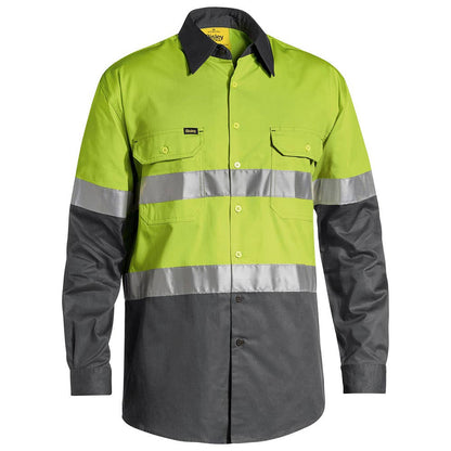 Shirt L/S Cotton Drill Cool Vent Tape Hi Vis Lime/Charcoal 5XL Bisley_40009056_BS6696T_TT365XL