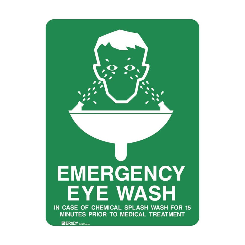 Sign EMERGENCY EYE WASH 600x450mm Metal Brady 284606 832190