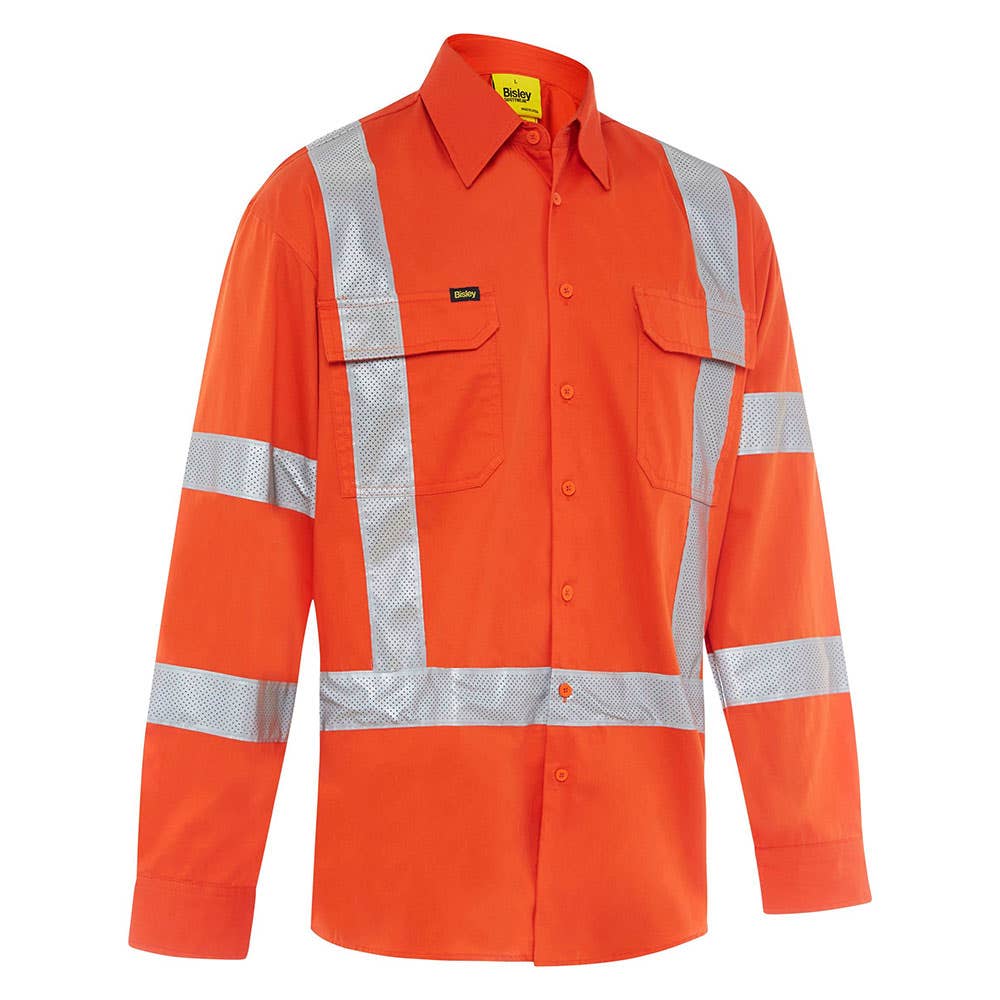 Shirt L/S Cotton Drill Vent Tape X-Back Hi Vis Orange 2XL Bisley 288675 BS6166XT BVEO2XL