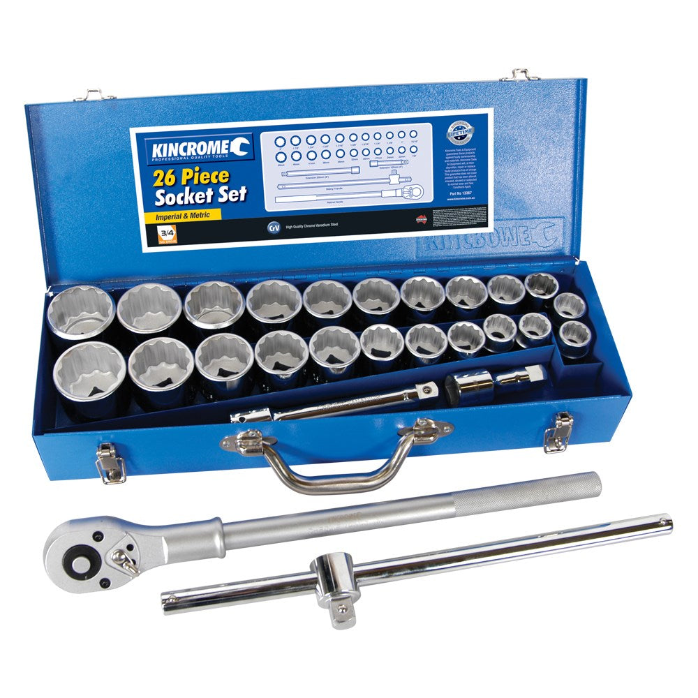 Socket Set 28 Piece 3/4'' Drive Metric & Imperial Kincrome 496518 K28045