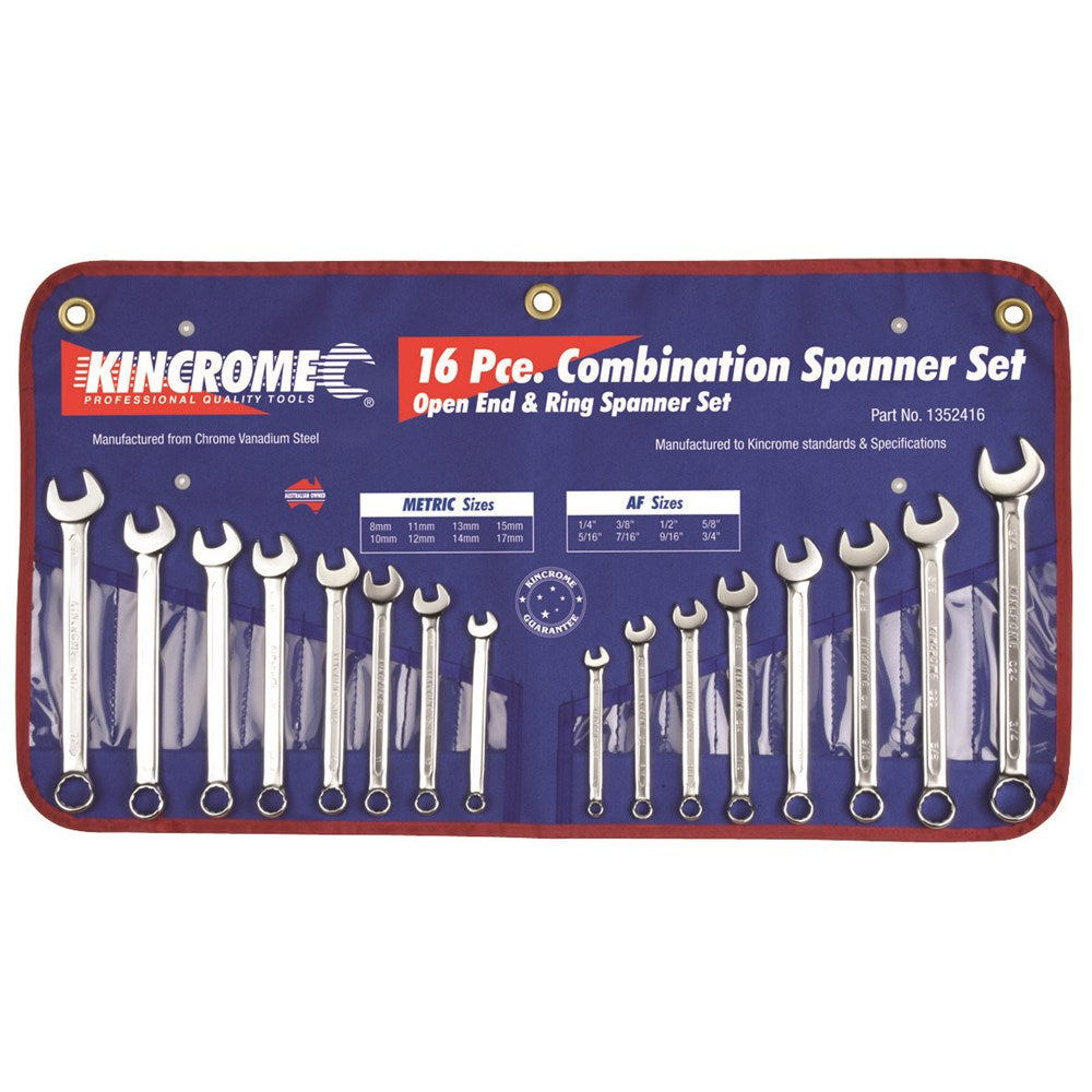 Spanner Set Combination AF/Metric 16 Piece Kincrome 79910076 1352416