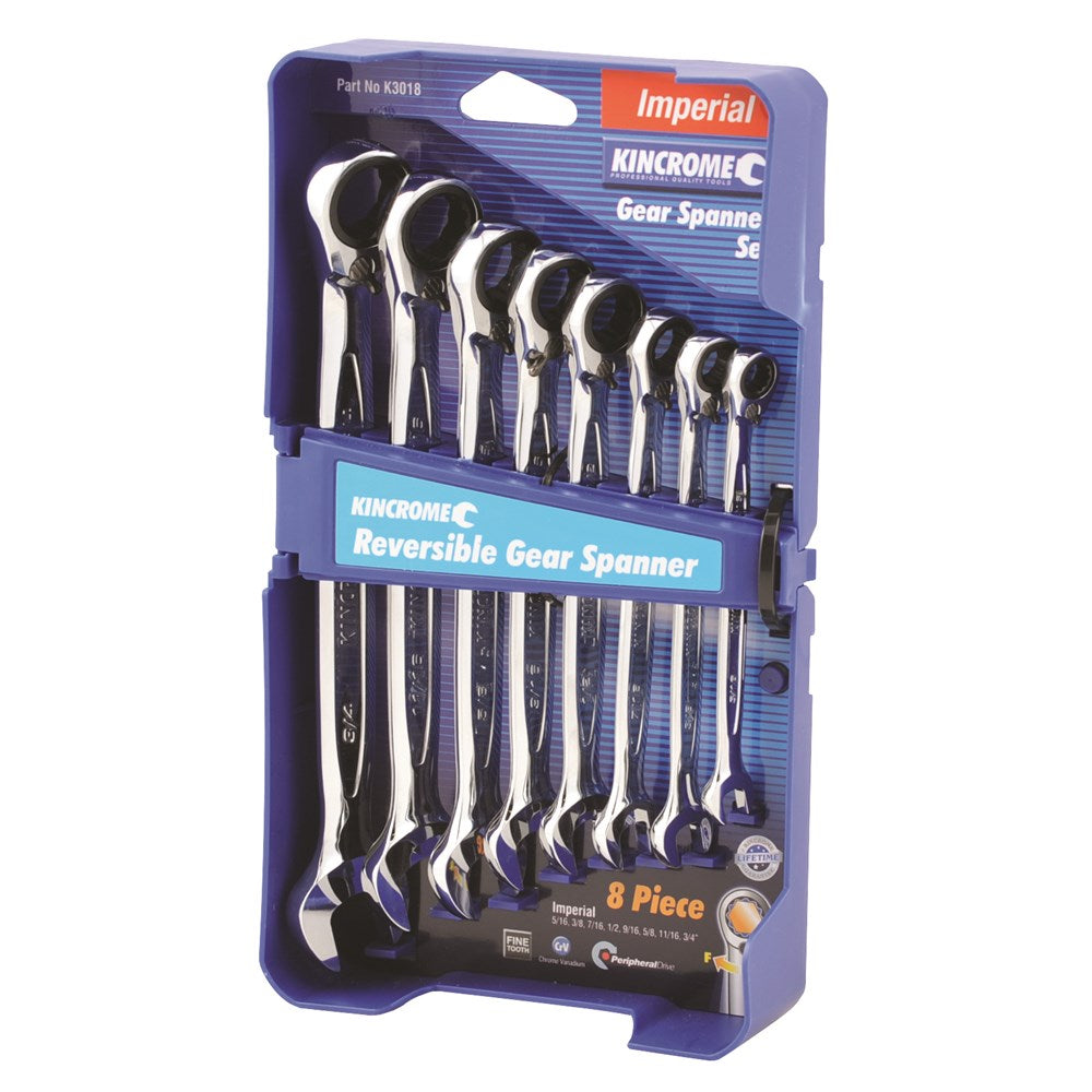 Spanner Set Combination Gear Reversible 5/16 - 3/4'' 8 Piece Kincrome 79910164 K3018