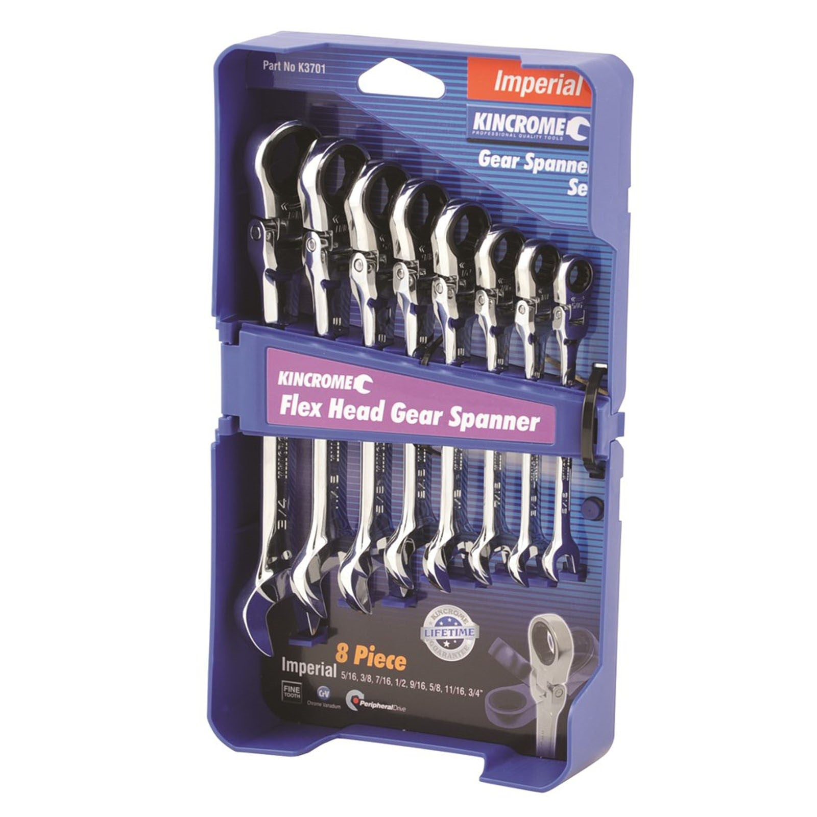 Spanner Set Geared Flex Head 8 Piece Imperial 5/16 - 3/4'' 40039774 K3701