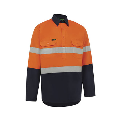 Shirt L/S Cotton Drill 155gsm C/Front Hi Vis Orange/Navy 3XL 2004 Workit_60016007_2004ON3XL