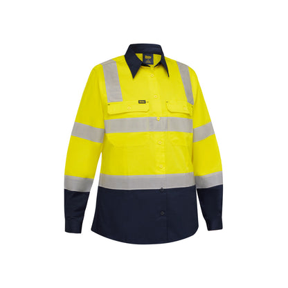Shirt Womens L/S Cotton 155gsm Biomotion Yellow/Navy 6 Bisley_40107106_BL6396T_TT016