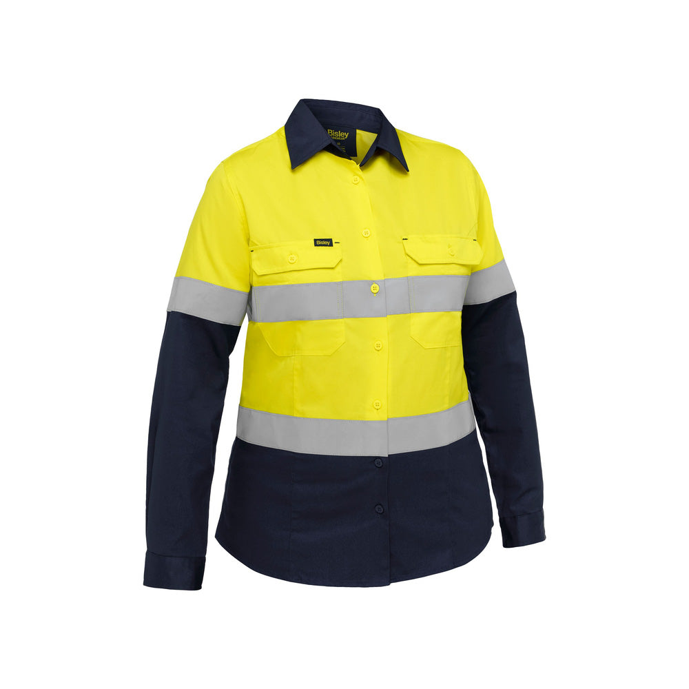Shirt Womens Industrial L/S Cotton 155gsm Tape Yellow/Navy 14 Bisley_40085342_BL6390T_TT0114