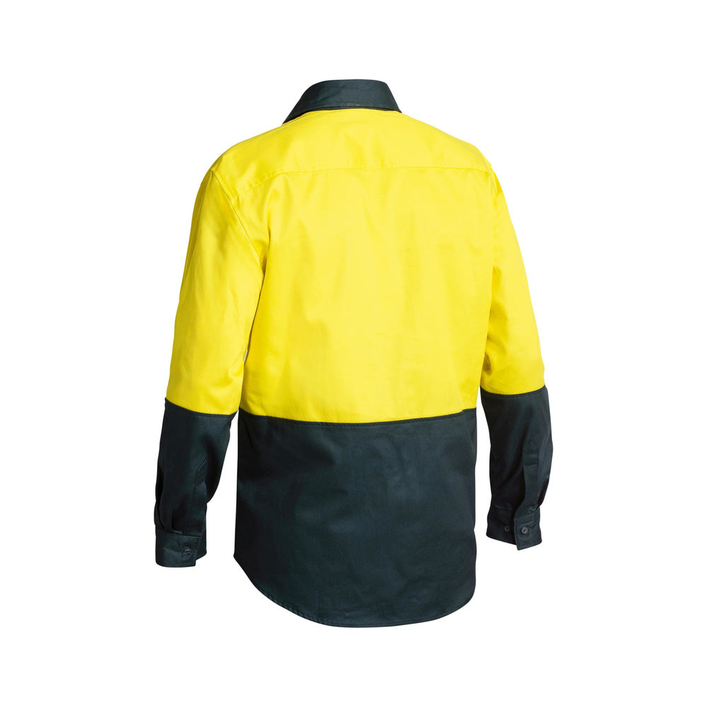 Shirt L/S Large Hi Vis Yellow/Bottle Cotton Drill 190gsm C/Front Bisley_90011986_BSC6267_TT03L