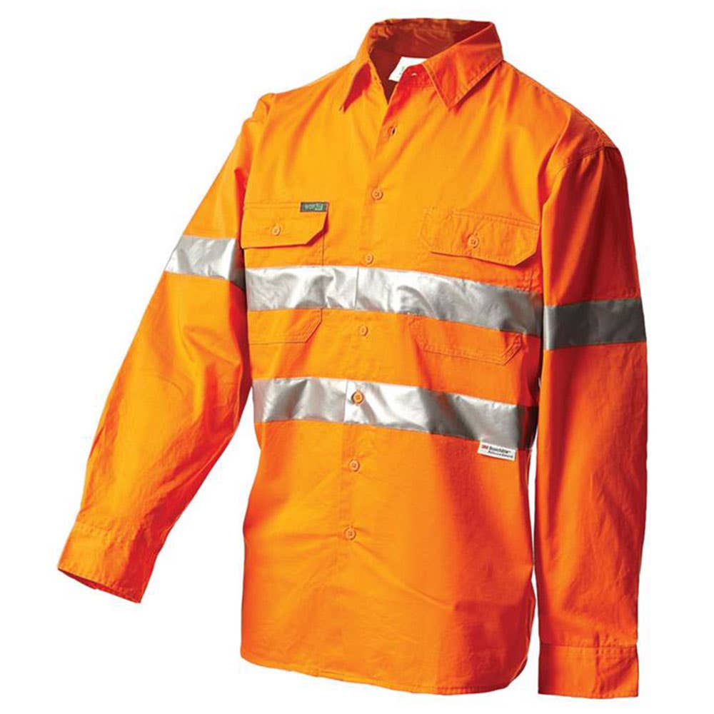 Shirt L/S Cotton Drill 190gsm 3M Tape Hi Vis Orange 2XL 2015 Workit 30000645 2015OQ2XL