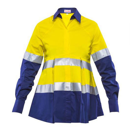 Shirt L/S Cotton Drill 145gsm 3M Tape Hi Vis Yellow/Navy 10 Baby Bump_30000764_BB-Y/N-10