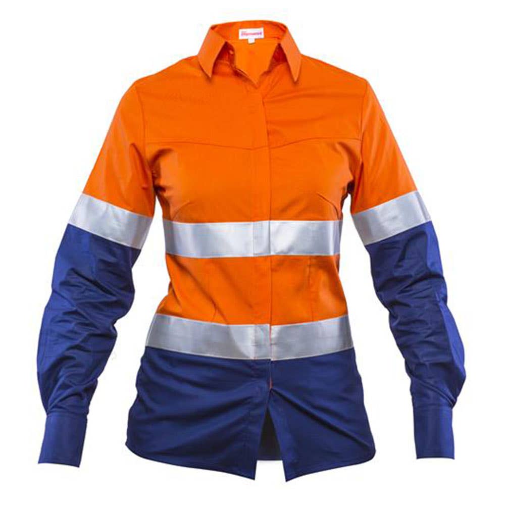 Shirt L/S Cotton Drill 145gsm 3M Tape Hi Vis Orange/Navy 10 Yoketastic_30000794_Y-O/N-10