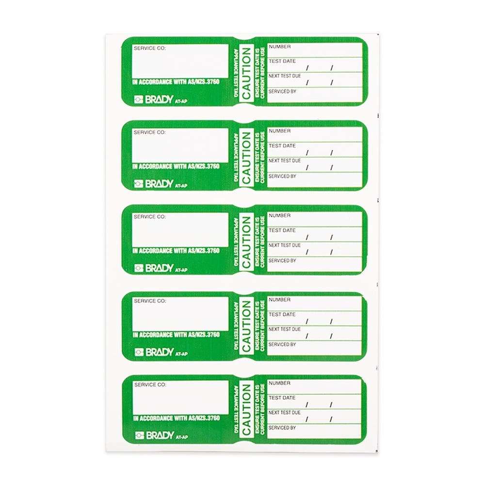 DIY LABELLING APPLIANCE TEST TAG CAUTION GREEN PK100 30002855 AT102AP