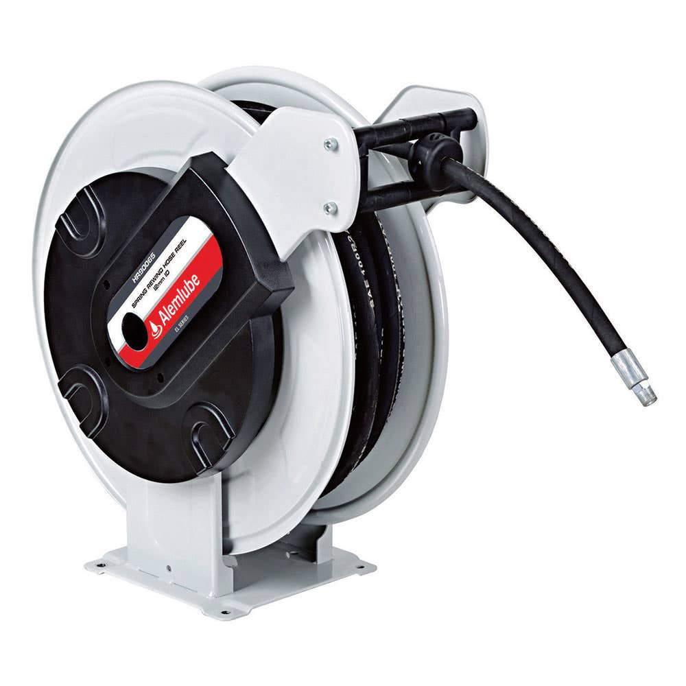 Hose Reel Assembly Grease Metal Frame Twin Pedestal 10mm x 25m 4,000psi HR90075 Alemlube 30004359 HR90075