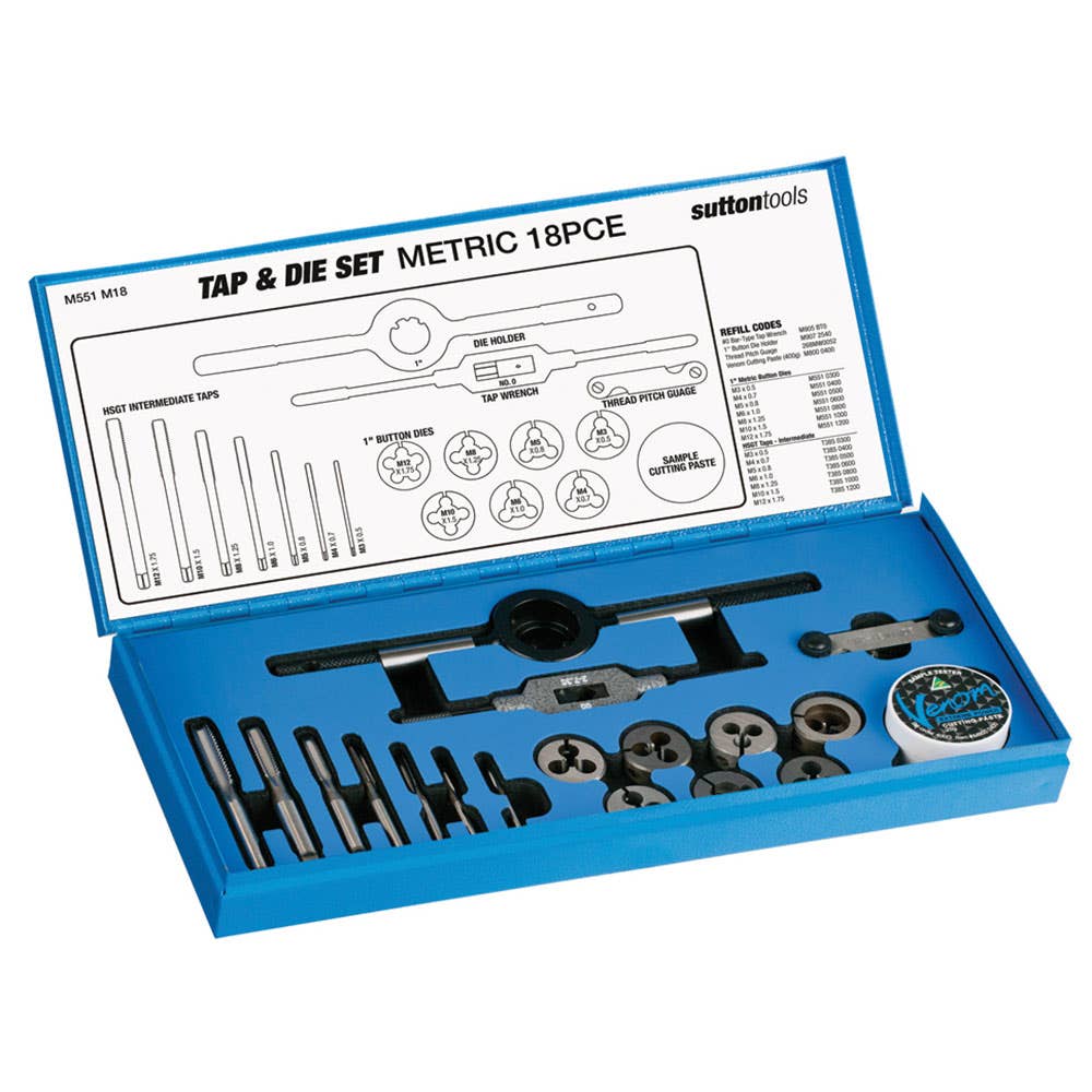 Tap + Die Set HSS M3 - M12 18 Piece Gauge 30004396 M551M18