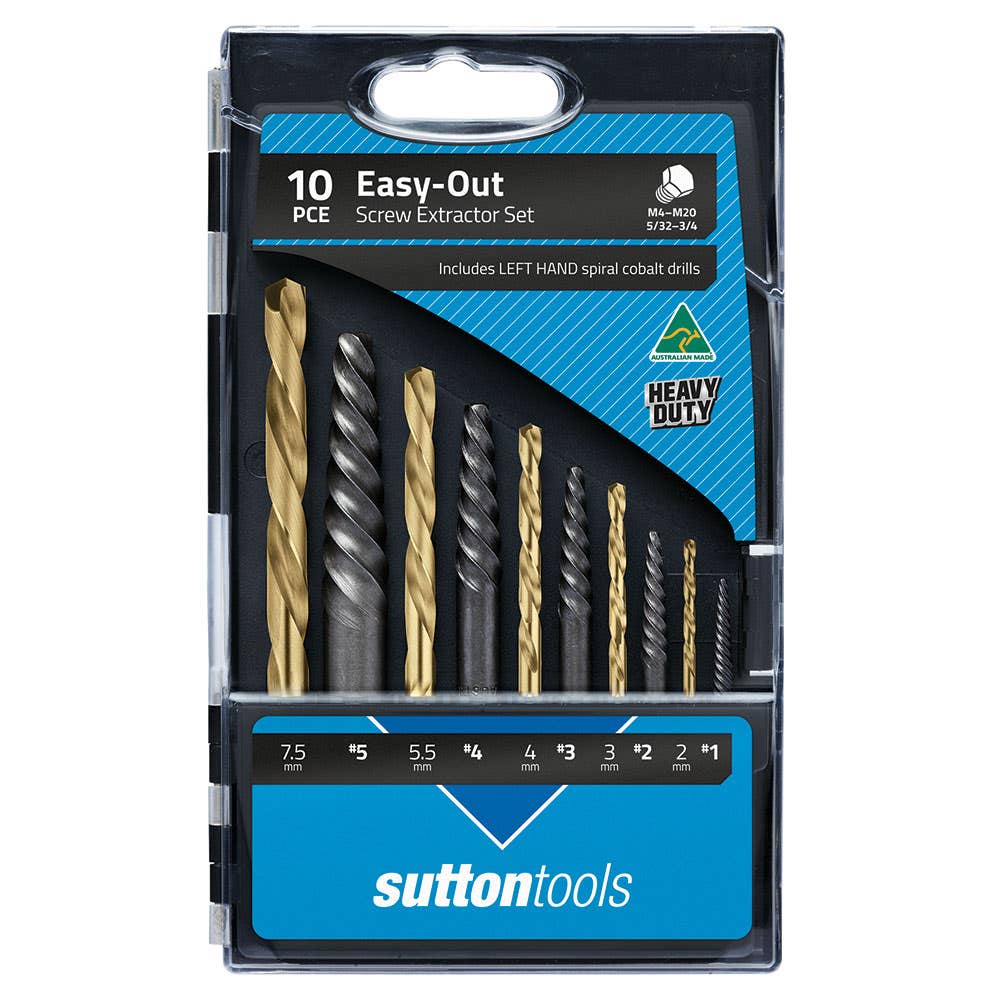 10 Piece Spiral Screw Extractor Set No.1-5 with Left Hand Cobalt Drills 2-7.5mm 30004399 M603S20L