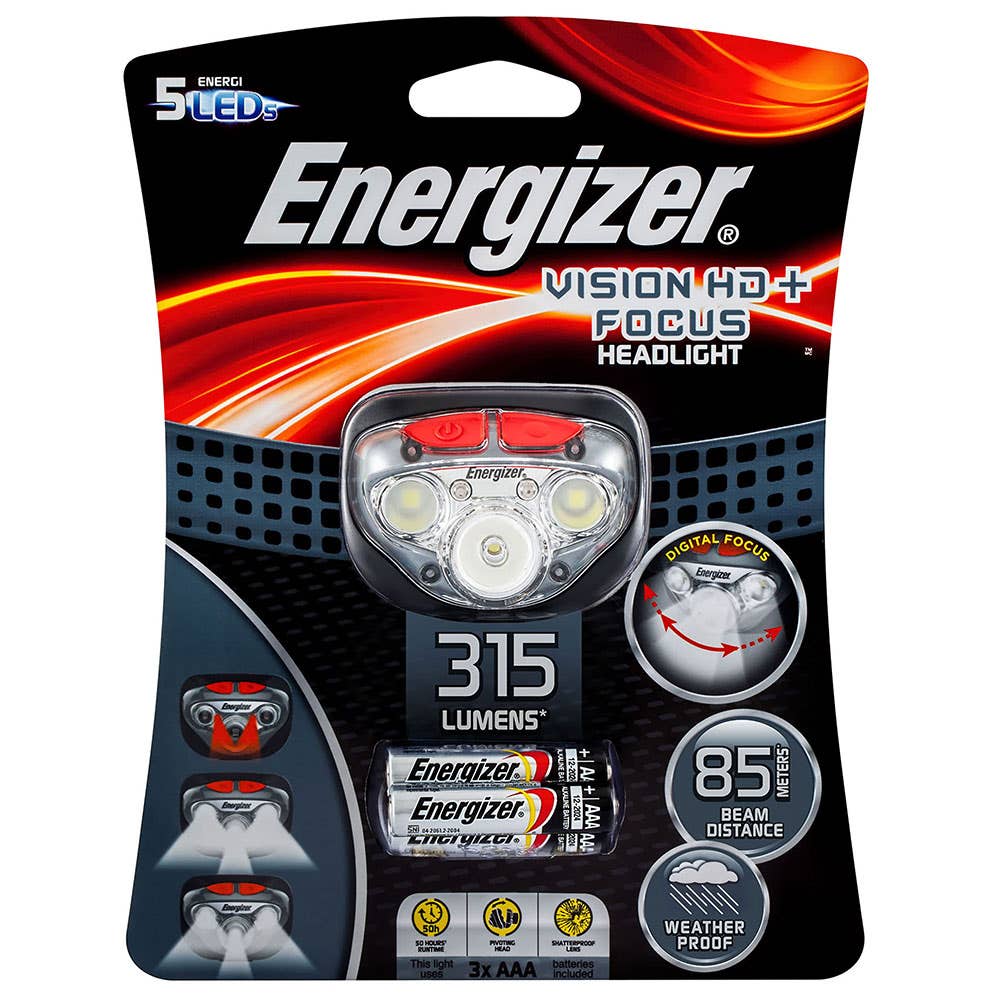 Headlight LED Vision HD+ Focus 315 Lumens 3 x AAA Batteries Grey Energizer_30004548_E303836200