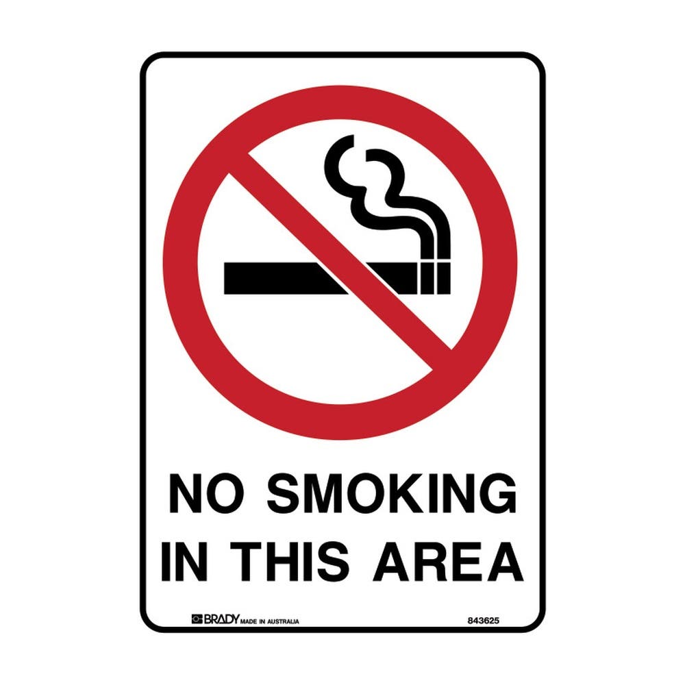 Sign NO SMOKING IN THIS AREA 297 x 210mm Self Adhesive Vinyl 30004843 844457