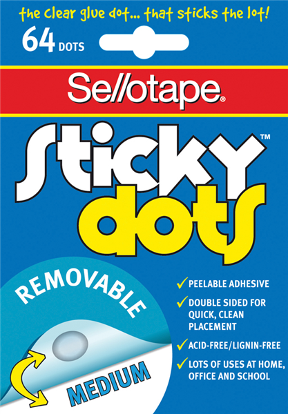 Sellotape Sticky Dots Adhesive 10mm Pack 64 Removable 305015100 13325