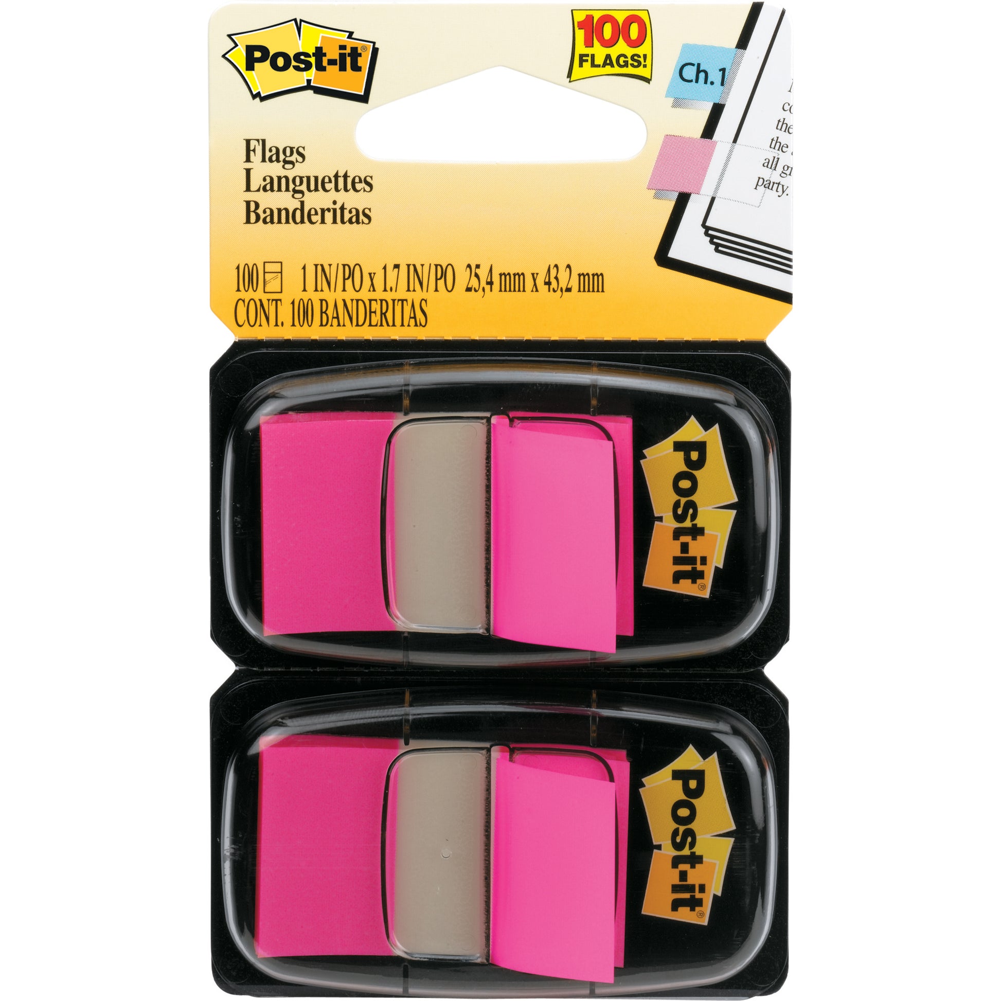 Post-It Flags 680 Twin Colours 25x44mm Pack 2 Bright Pink_305022700_3M680BP2- B/PINK