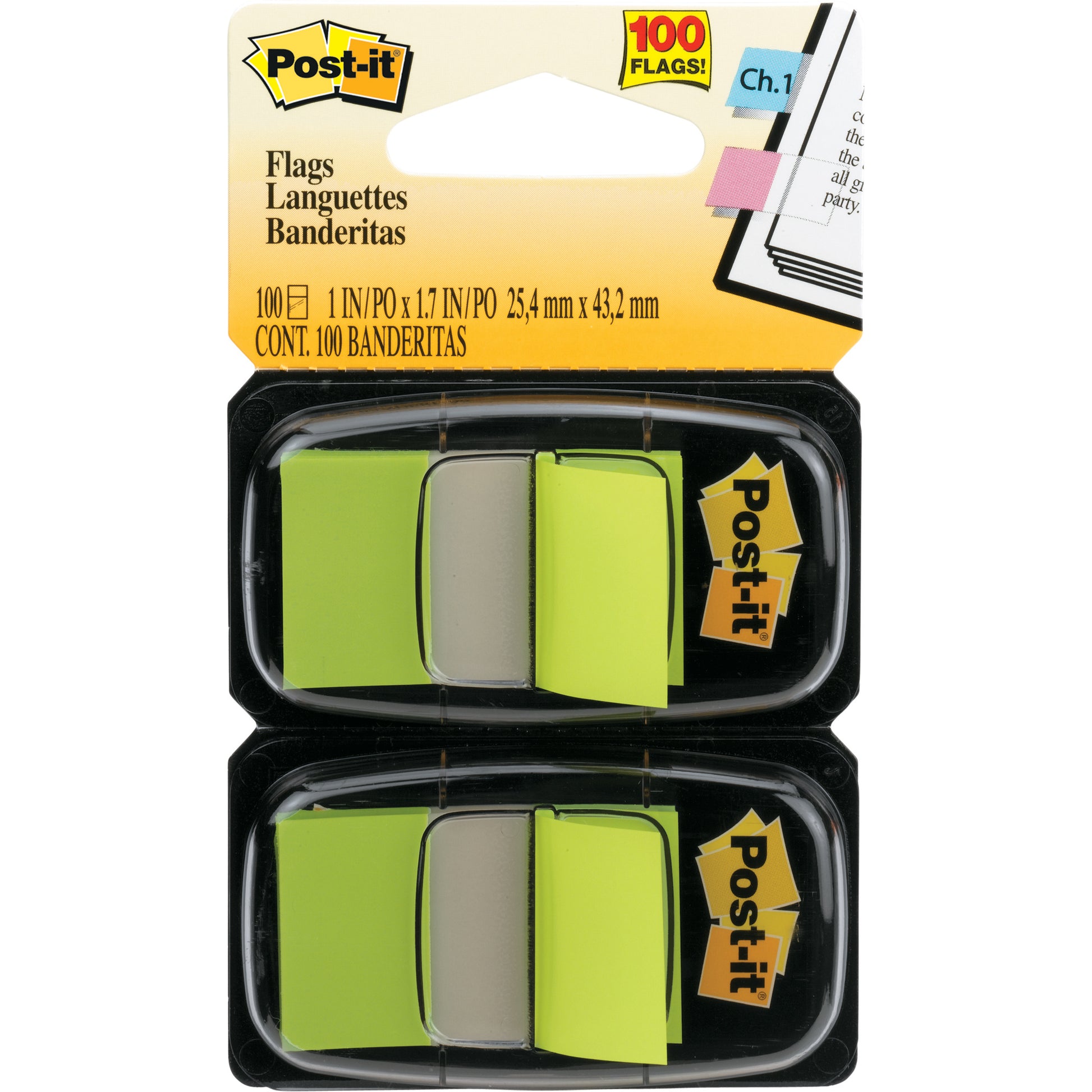 Post-It Flags 680 Twin Colours 25x44mm Pack 2 Bright Green_305022800_3M680BG2  B/GREEN