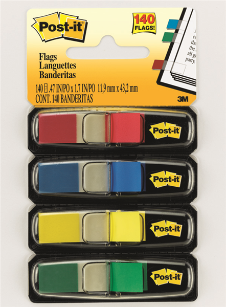 Post-It Flags 683-4 12X43mm Assorted Primary Colours Pack 4 14120000 3M6834