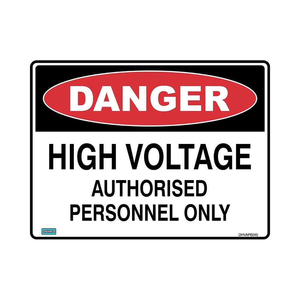 Sign DANGER HIGH VOLTAGE AUTHORISED PERSONNEL ONLY 450 x 300mm Aluminium_305106_DHVAP4530AL