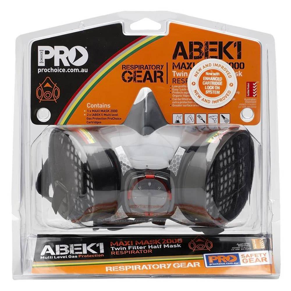 Respirator Half Face Dual Cartridge A1 B1 E1 K1 ProChoice Maxi Mask 2000 31050007 HMABEK1