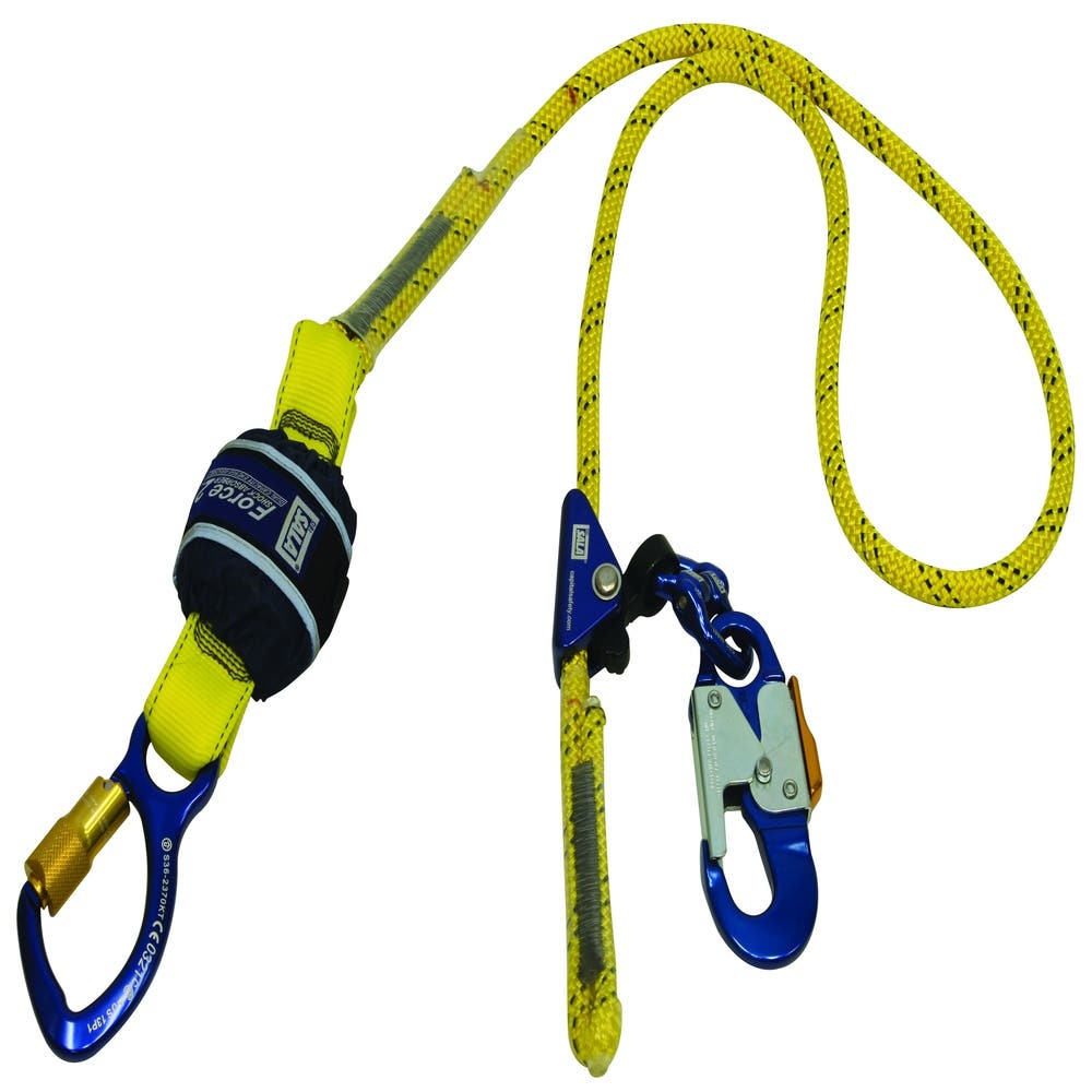 Force2&trade; Adjustable Shock Absorbing Kernmantle Rope Lanyard with Karabiner & Snap Hook_31060760_7012875410