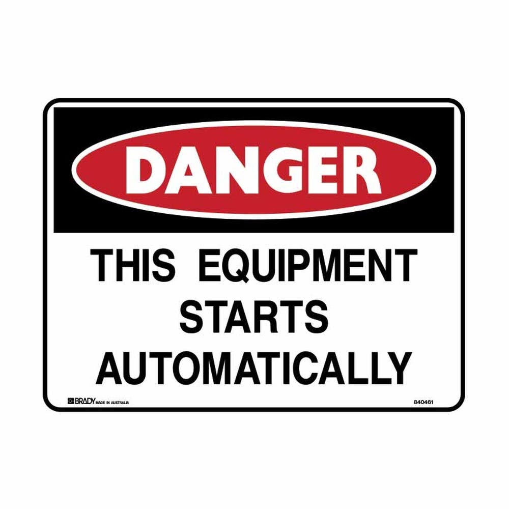 Sticker Danger This Equipment Starts Automatically 125x90mm Vinyl Pk/5 312357 838810