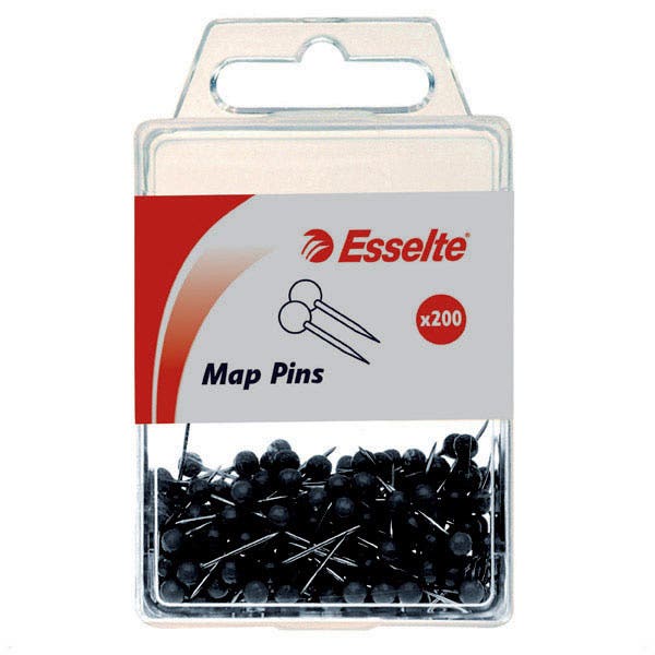 Esselte Pins Map Pack 200 Black 315102801 46710
