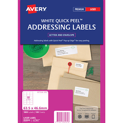 Avery Quick Peel Address Labels SF L7161 18Up 63.5X46.6mm 100_22455000_AV959002
