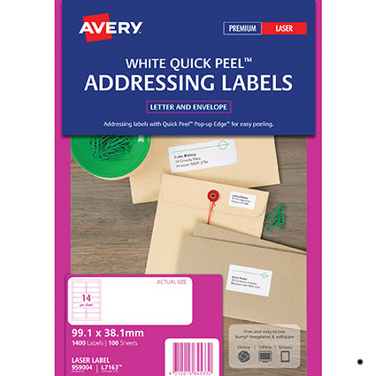 Avery Shipping Label AveryEco Inkjet/Laser White 99.1x38.1mm 14up 100 Sheet_22458000_AV959004