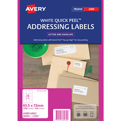 Avery Shipping Labels AveryEco Inkjet/Laser White 63.5x72mm 12up 100 Sheet_22456000_AV959005