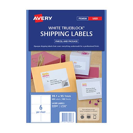 Avery Shipping Label Trueblock L7166 6up 99.1x93.1mm White Pack 100_22459000_959007