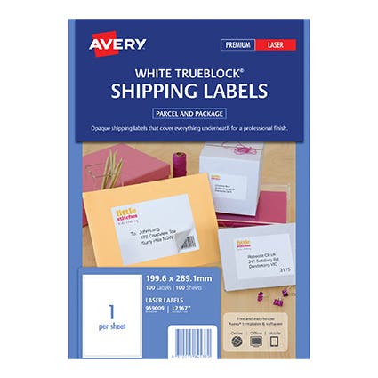 Avery Shipping Label Trueblock L7167 1Up 199.6X289.1mm White Pack 100 22461000 AV959009