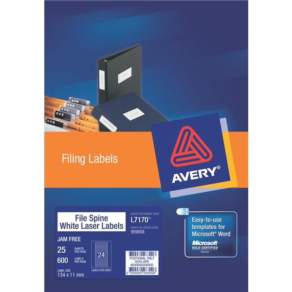 Avery Labels File Spines L7170 134x11mm 24up Pack 25_22465100_AV959058