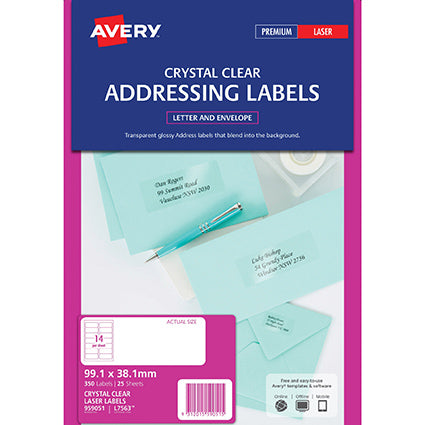 Avery Labels L7563-25 99.1X38.1 Mm A4 Crystal Clear Pack 25_22468000_AV959051
