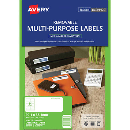 Avery Labels Removable L7163REV Multi-Purpose 99.1 X38.1mm White 14up Pk 25_22472200_AV959046