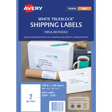 Avery Shipping Label AveryEco Inkjet/Laser White 199.6x143.5mm 2up 50 Sheet_22474300_23447