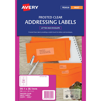 Avery Labels Inkjet J8563 99.1x38.1mm Permanent Clear 14up Pack 25_22478000_23192