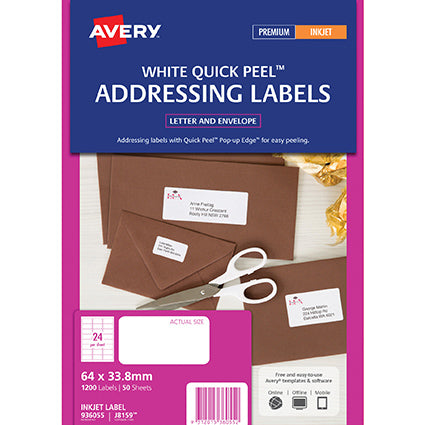 Avery Shipping Labels AveryEco Inkjet/Laser White 64x33.8mm 24up 50 Sheet_22471700_AV936107