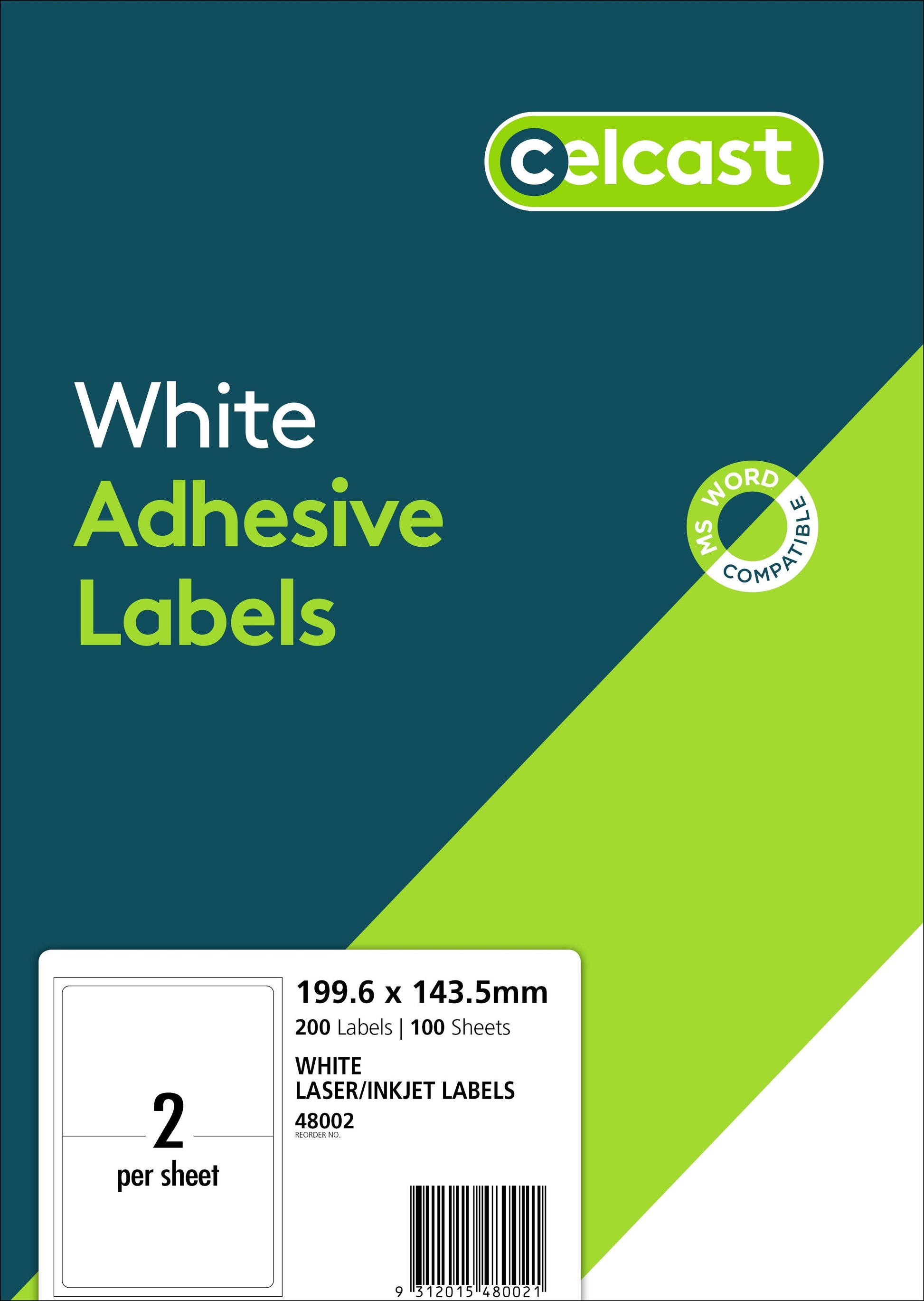 Celcast Labels Laser DL02 199.6x143.5mm 2up White Box 100_22489500_41802