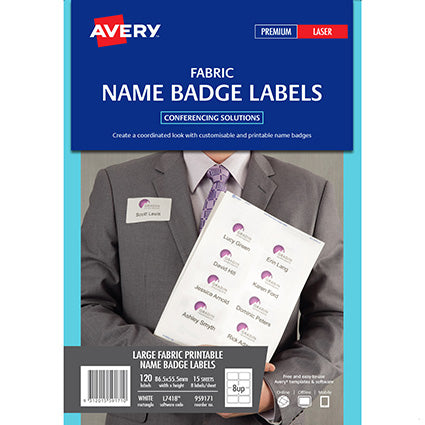 Avery Fabric Name Badge Labels L7418 86.5x55.5mm 8up Pack 15_1005470_AV959171