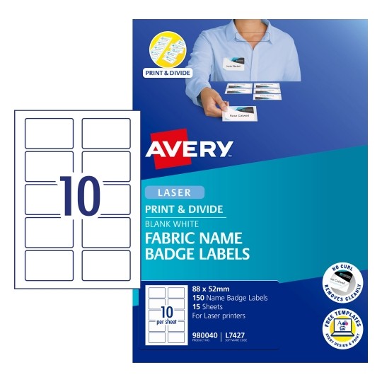 Avery Fabric Name Badges Labels L7427 88x52mm 10up Pack 15_320036200_980040