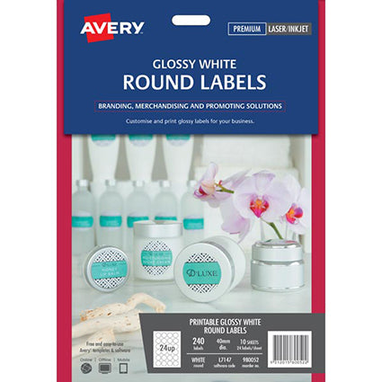 Avery Labels L7147 Round 40.0mm Dia 24/Sheet Gloss White_1040278_37889
