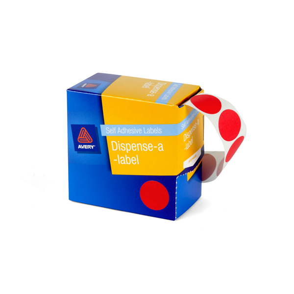 Avery Circle Dispenser Labels Removable 24mm Diameter Pk 350 Red 22510024 33823