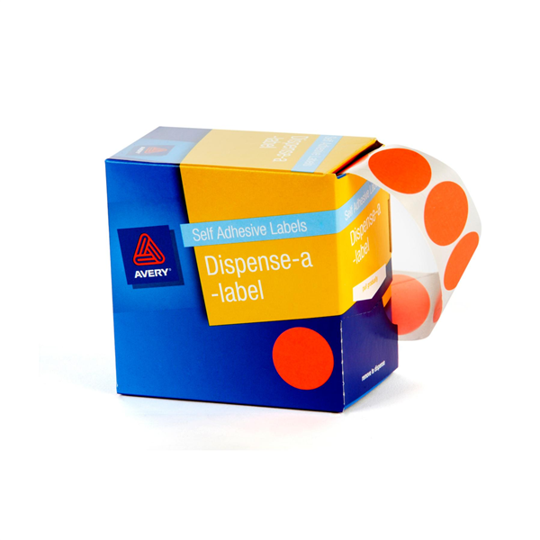 Avery Circle Dispenser Labels Removable 24mm Diameter Pk 350 Orange 22510021 33821
